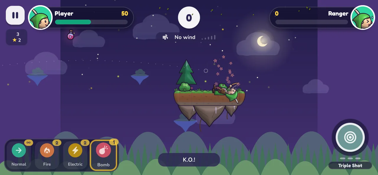 Knockout: flowers fall on the defeated archer