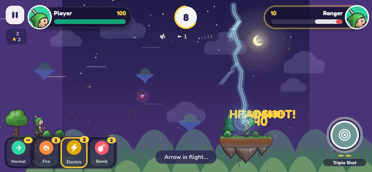 Electric arrow: lightning strikes the opponent from the sky
