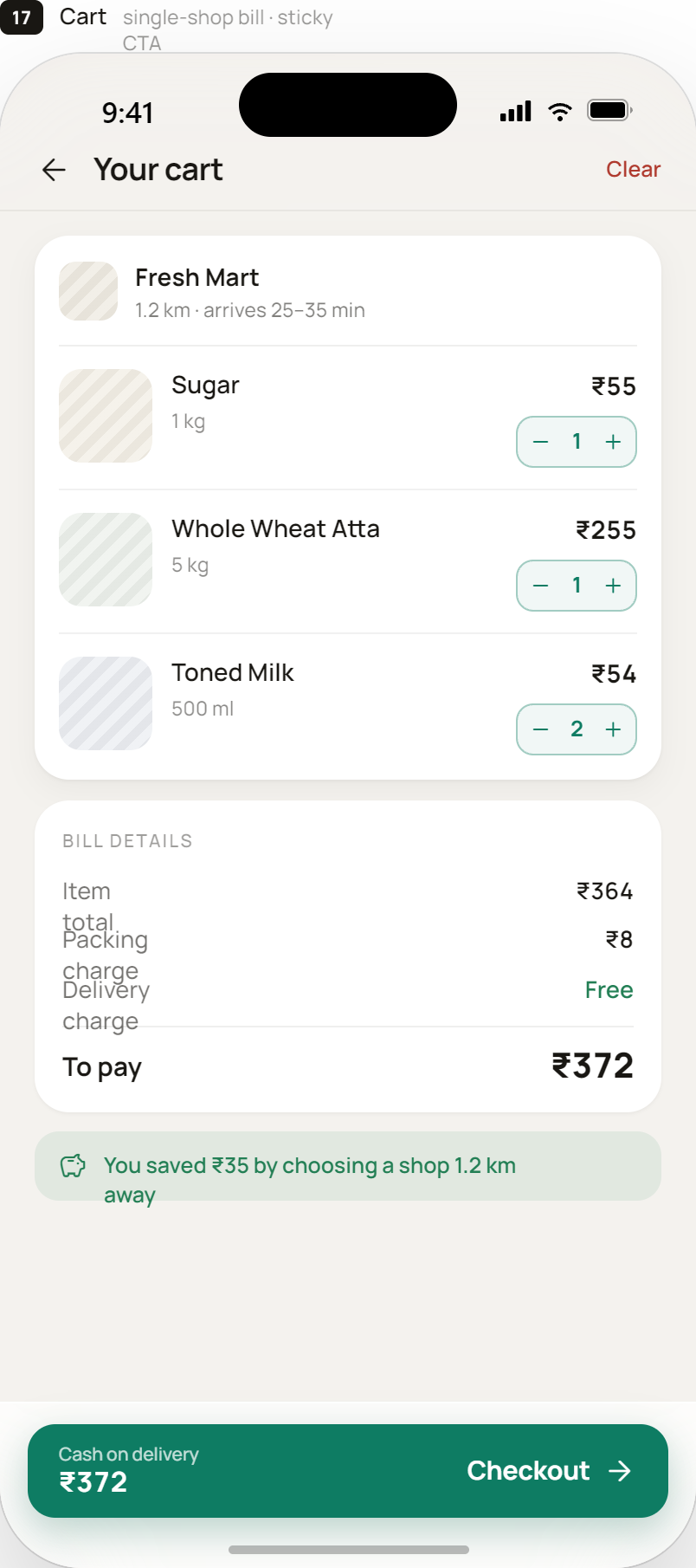 LocalKart product detail with pack-size variants