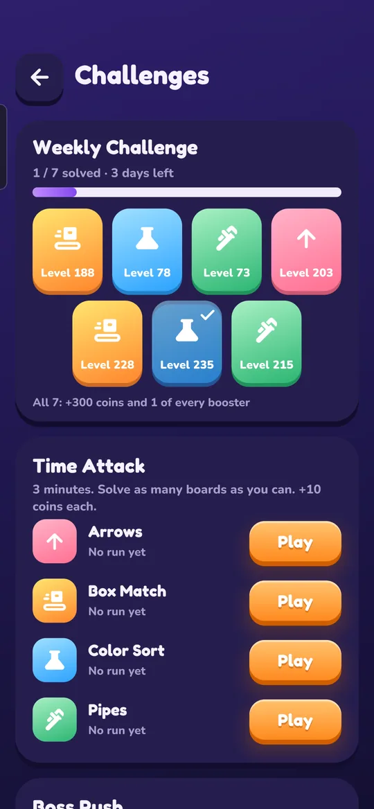 Challenges: Weekly Challenge and Time Attack
