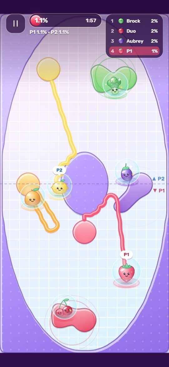 Fruit Turf: two players on one phone in Candy Ring